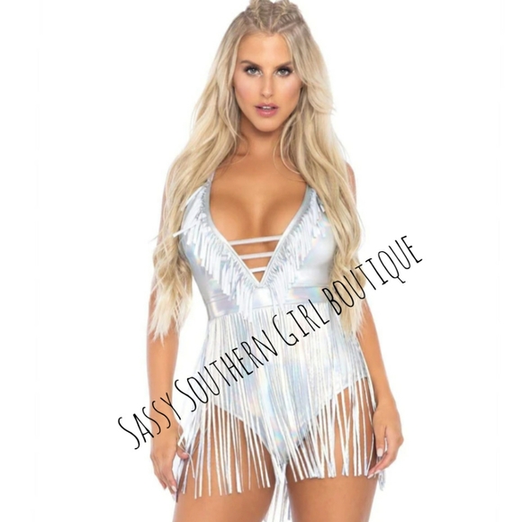 🆕⭐ Boho western Silver metallic fringe bodysuit - Picture 8 of 12